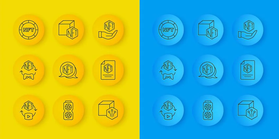 Set line NFT Digital crypto art, contract, and icon. Vector Illustrazione stock