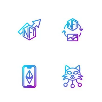 Set line NFT Digital crypto art, Ethereum ETH, growth bar chart and . Gradient Ilustración de archivo