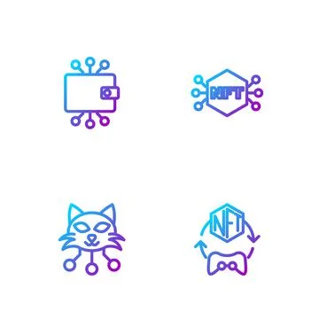 Set line NFT Digital crypto art, Cryptocurrency wallet and . Gradient color Illustrazione stock