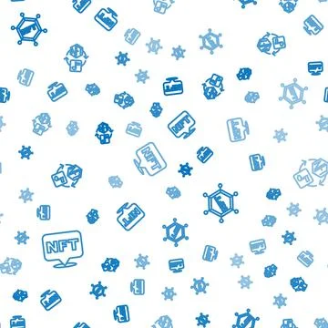Set line NFT Digital crypto art, blockchain technology and on seamless pattern Stock Illustration