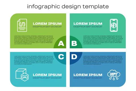 Set line NFT Digital crypto art, Binary code, cloud and Mobile with store app Stock Illustration