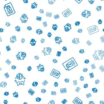 Set line NFT Digital crypto art, Document and lock and on seamless pattern Stock Illustration