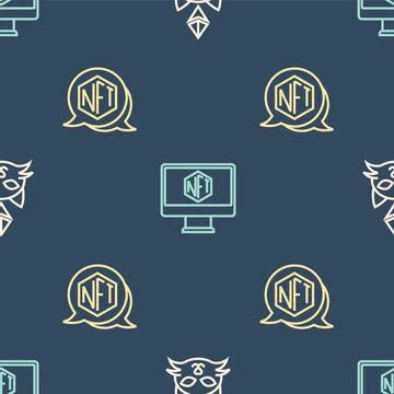 Set line NFT Digital crypto art, and Monitor with store app on seamless pattern Stockillustratie