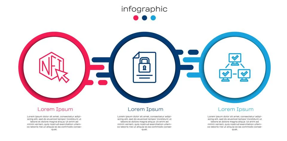 Set line NFT Digital crypto art, Document and lock and blockchain technology Illustrazione stock