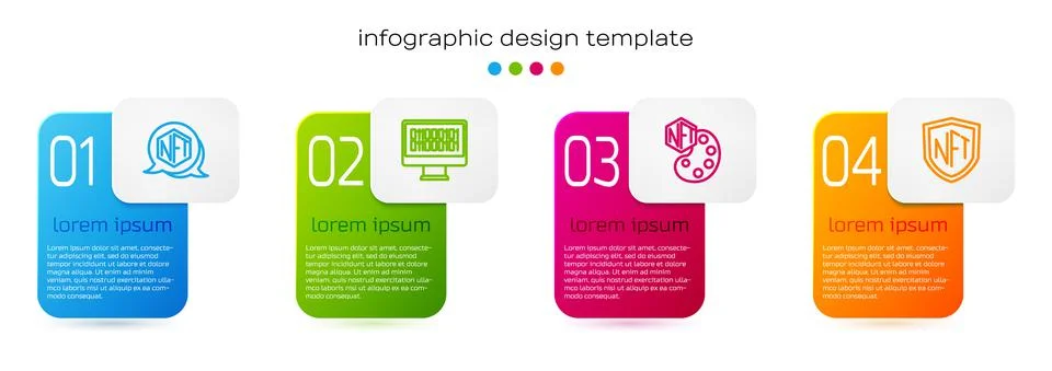Set line NFT Digital crypto art, Binary code, and shield. Business infographic Stock Illustration