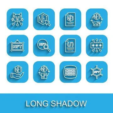 Set line NFT Digital crypto art, Binary code, blockchain technology, Search Stock Illustration