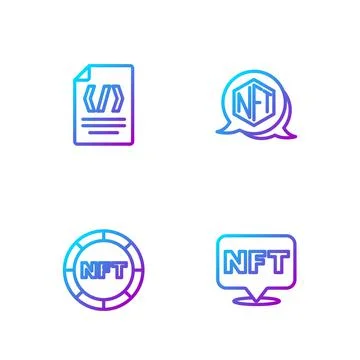 Set line NFT Digital crypto art, Binary code and . Gradient color icons. Vector Stock Illustration