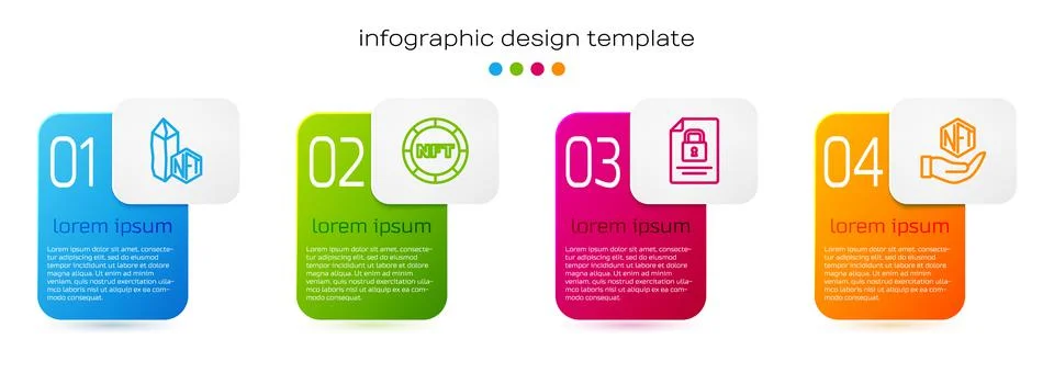 Set line NFT Digital crypto art, Document and lock and . Business infographic Stock Illustration