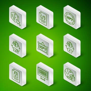 Set line NFT Digital crypto art, Binary code, Document and lock and  icon. Ve Stock Illustration