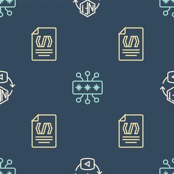 Set line NFT Digital crypto art, Binary code and Cyber security on seamless p Stock Illustration