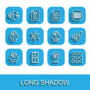 Set line NFT Digital crypto art, Ethereum ETH, exchange, blockchain technolog Ilustração Stock