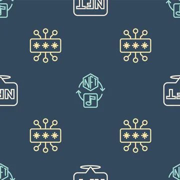 Set line NFT Digital crypto art, Cyber security and  on seamless pattern. Vec 스톡 일러스트