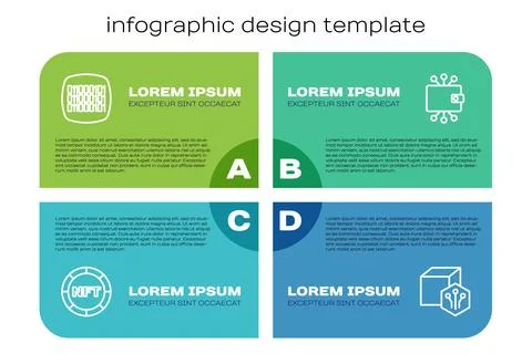 Set line NFT Digital crypto art, Binary code, and Cryptocurrency wallet Stock Illustration