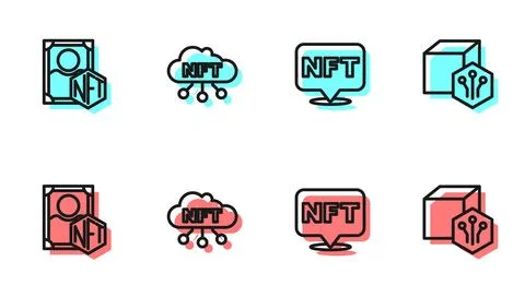 Set line NFT Digital crypto art, cloud and icon. Vector Stock Illustration