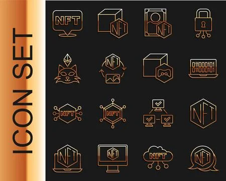 Set line NFT Digital crypto art, Binary code, and icon. Vector イラスト素材