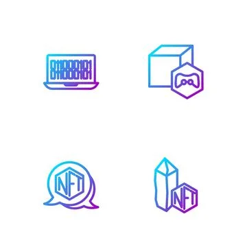 Set line NFT Digital crypto art, Binary code and . Gradient color icons. Vector 库存插图