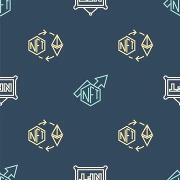 Set line NFT Digital crypto art, Ethereum exchange and growth bar chart on Stock Illustration