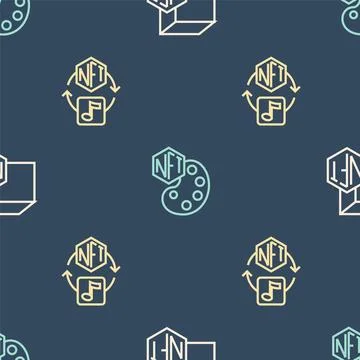 Set line NFT Digital crypto art, and on seamless pattern. Vector Stock Illustration