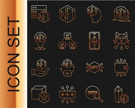 Set line NFT Digital crypto art, Cryptocurrency wallet, blockchain technology Illustrazione stock