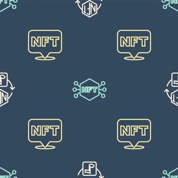 Set line NFT Digital crypto art, and on seamless pattern. Vector Stock Illustration