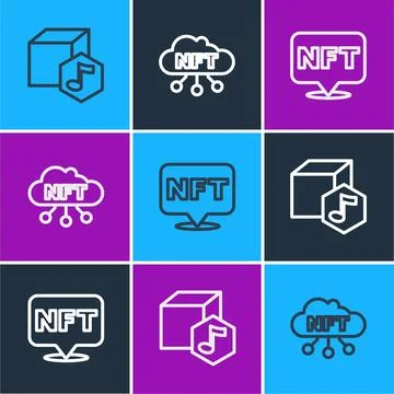Set line NFT Digital crypto art, and cloud icon. Vector Stock Illustration