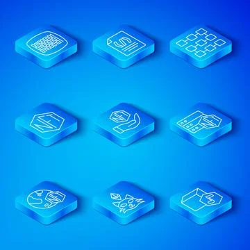 Set line NFT Digital crypto art, blockchain technology, Binary code and icon Stock Illustration