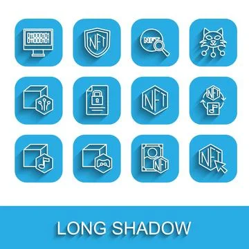 Set line NFT Digital crypto art, Binary code, Document and lock,  and  icon.. Stock Illustration