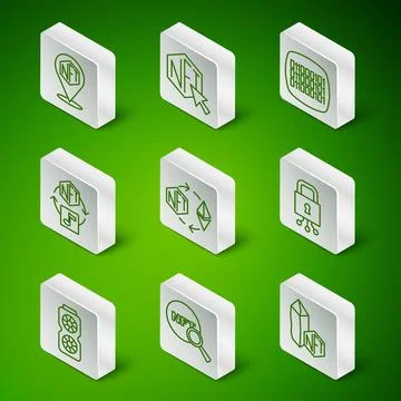 Set line NFT Digital crypto art, Search, Ethereum exchange, Video graphic c.. Stock Illustration