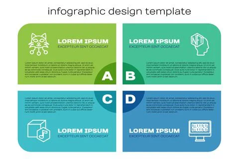 Set line NFT Digital crypto art, Binary code and . Business infographic tem.. Stockillustratie