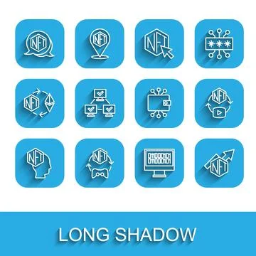 Set line NFT Digital crypto art Binary code growth bar chart blockchain techn Illustrazione stock