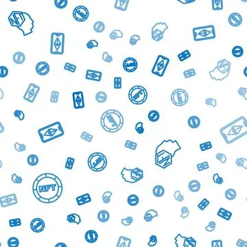 Set line NFT Digital crypto art, and Ethereum ETH on seamless pattern. Vector Stock Illustration