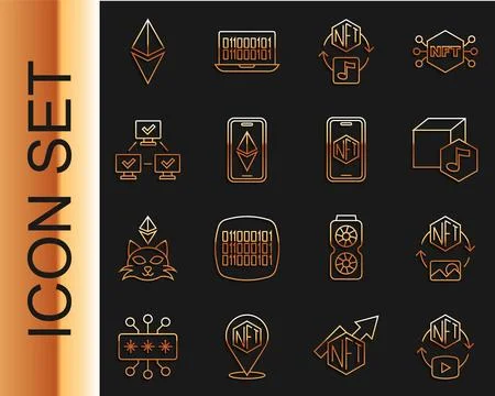 Set line NFT Digital crypto art, Ethereum ETH, blockchain technology,  and .. Illustrazione stock