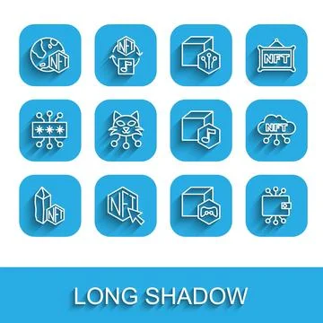Set line NFT Digital crypto art, Cryptocurrency wallet, cloud and  icon. Vect Illustrazione stock