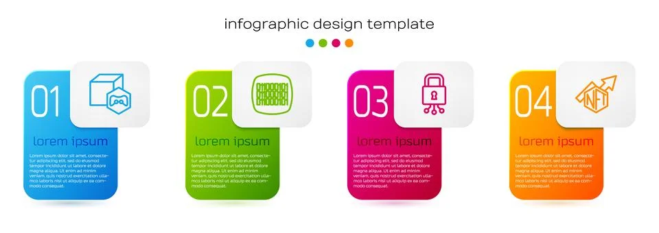 Set line NFT Digital crypto art, Binary code, Cyber security and growth bar.. Stock Illustration