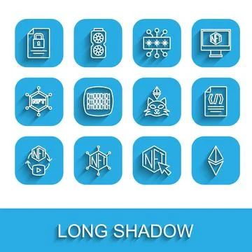 Set line NFT Digital crypto art, blockchain technology, Document and, Ether.. Stock Illustration