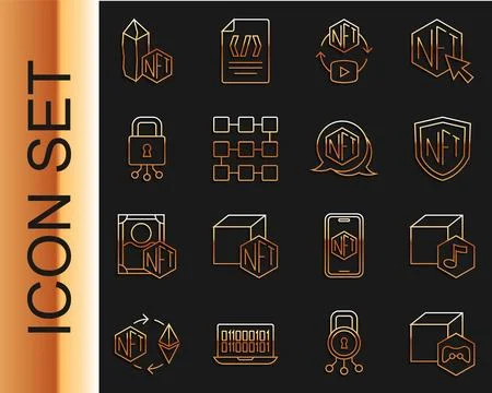 Set line NFT Digital crypto art, shield, blockchain technology, Cyber secur.. Illustrazione stock