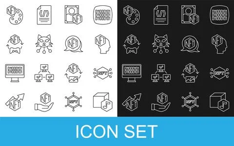 Set line NFT Digital crypto art,  and  icon. Vector 스톡 일러스트