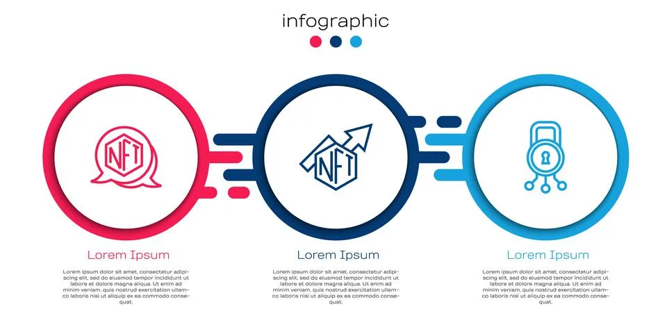 Set line NFT Digital crypto art, growth bar chart and Cyber security. Busin.. Stock Illustration