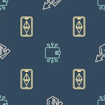 Set line NFT growth bar chart, Ethereum ETH and Cryptocurrency wallet on Stock Illustration