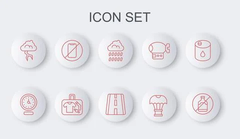 Set line No alcohol, Clock, Cloud with rain, Box flying on parachute, Storm.. 스톡 일러스트