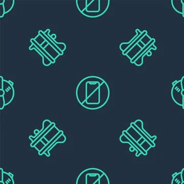 Set line No cell phone, Parachute and Plane propeller on seamless pattern Stock Illustration