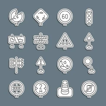 Set line No cell phone, Road traffic sign, Triangle warning blank, Speed limit Stock Illustration