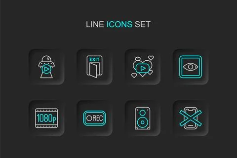 Set line No cell phone, Stereo speaker, Record button, Full HD 1080p, Ratin.. Stock Illustration