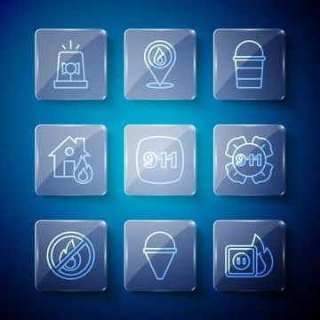 Set line No fire, Fire cone bucket, Electric wiring of socket in, Emergency call Stock Illustration