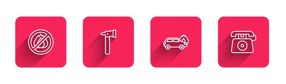 Set line No fire, Firefighter axe, Burning car and Telephone call 911 with lo Illustration