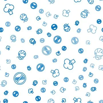 Set line No GMO, Broccoli and Earth globe and leaf on seamless pattern. Vector Stock Illustration