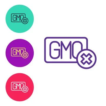Set line No GMO icon isolated on white background. Genetically modified org.. Stock Illustration
