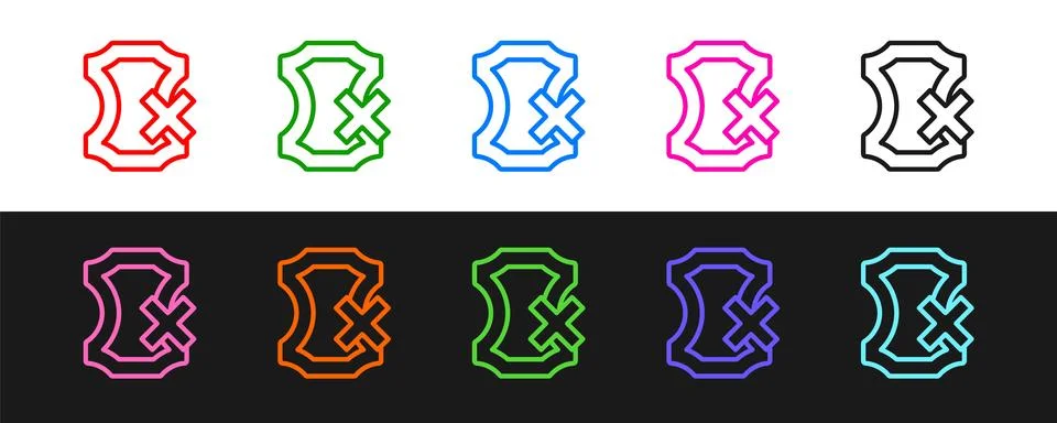 Set line No leather icon isolated on black and white background.  Vector Stock Illustration
