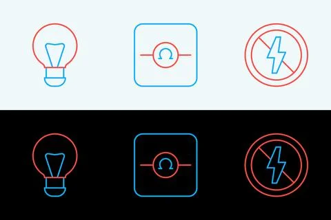 Set line No lightning, Creative lamp idea and Ohmmeter icon. Vector Stock Illustration
