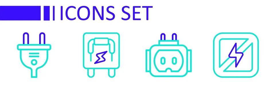 Set line No lightning, Tee plug electric, Electrical panel and  icon. Vector Stockillustratie